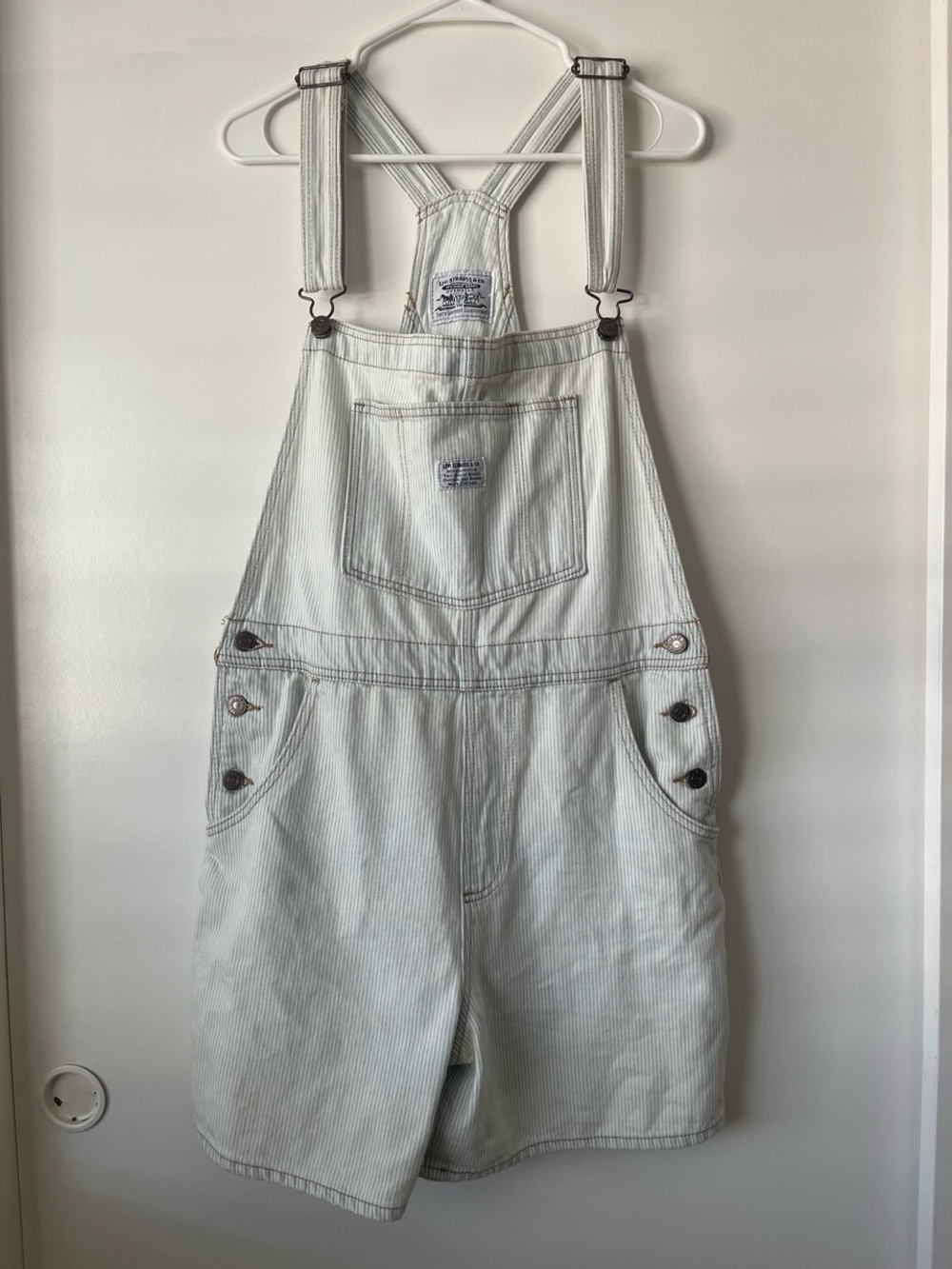 Levi’s Light Blue Stripe Overall Shorts
